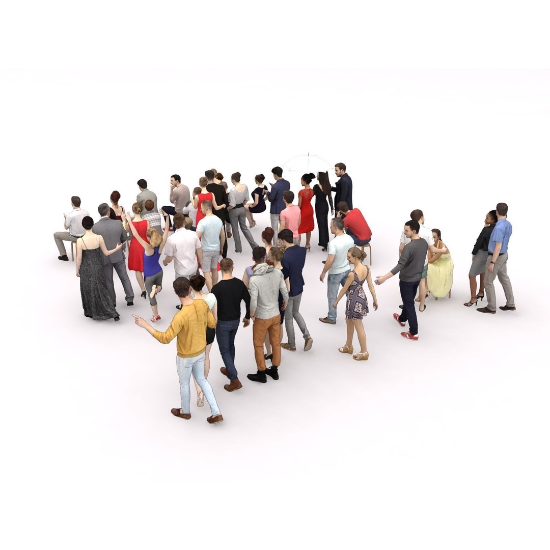 Crowd Scanned Sitting People 3D Model – Low Poly Casual Characters, FBX, OBJ - View 10