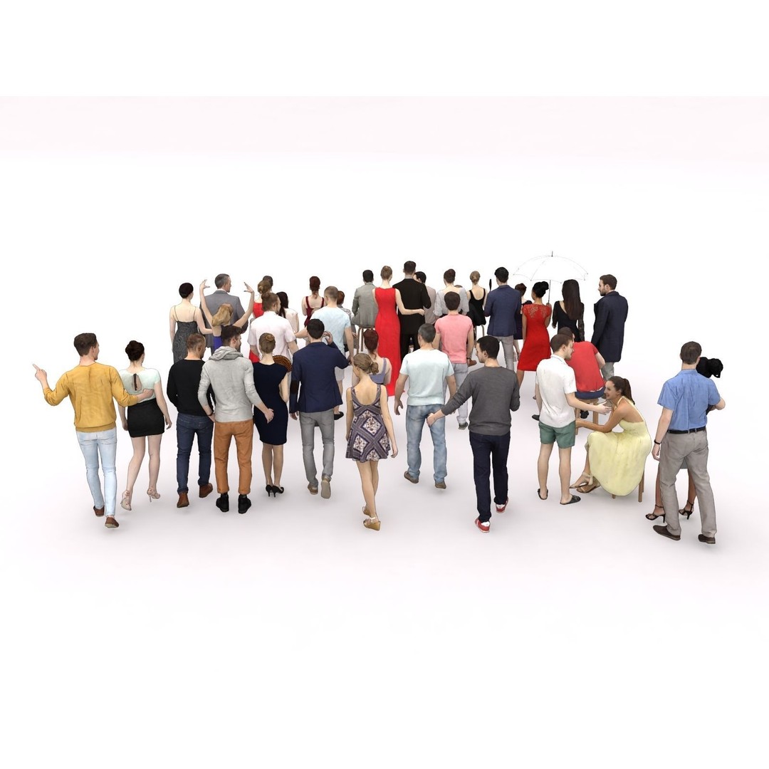 Crowd Scanned Sitting People 3D Model – Low Poly Casual Characters, FBX, OBJ - View 11