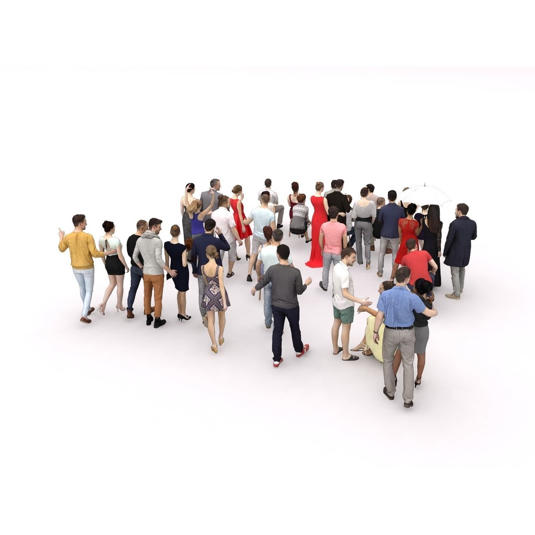 Crowd Scanned Sitting People 3D Model – Low Poly Casual Characters, FBX, OBJ - View 12
