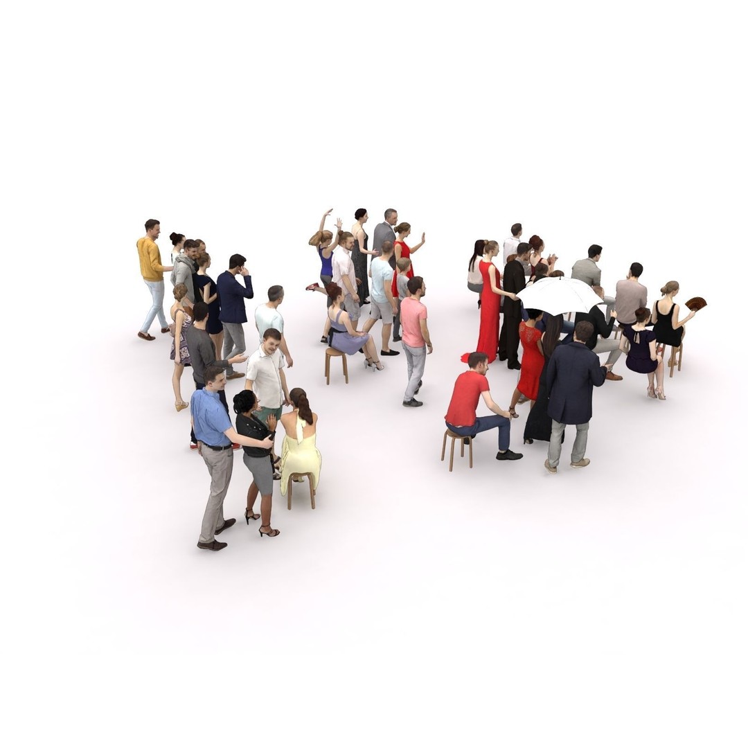 Crowd Scanned Sitting People 3D Model – Low Poly Casual Characters, FBX, OBJ - View 13