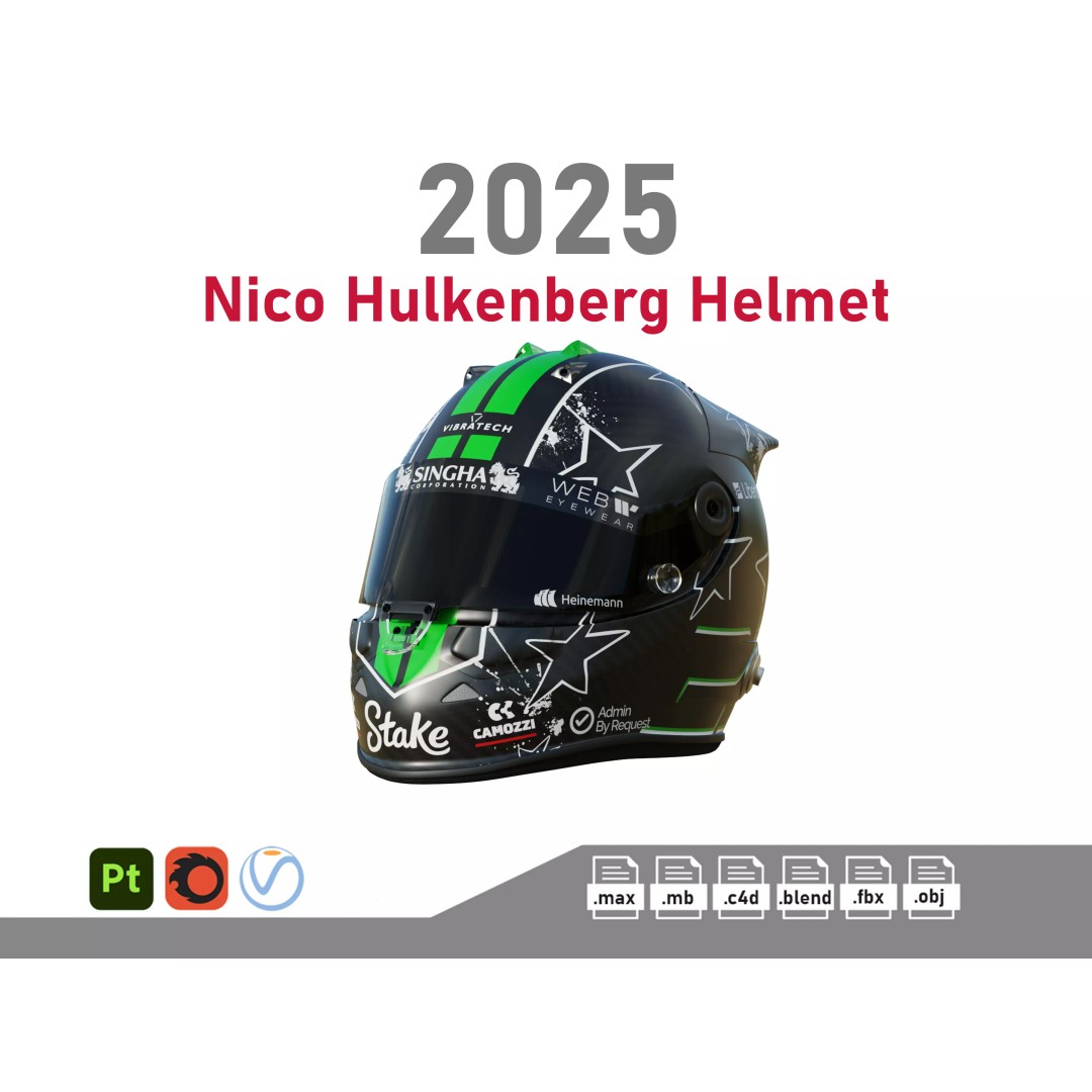Nico Hulkenberg Helmet 3D Model – High Poly PBR Game Asset, FBX, OBJ - View 2