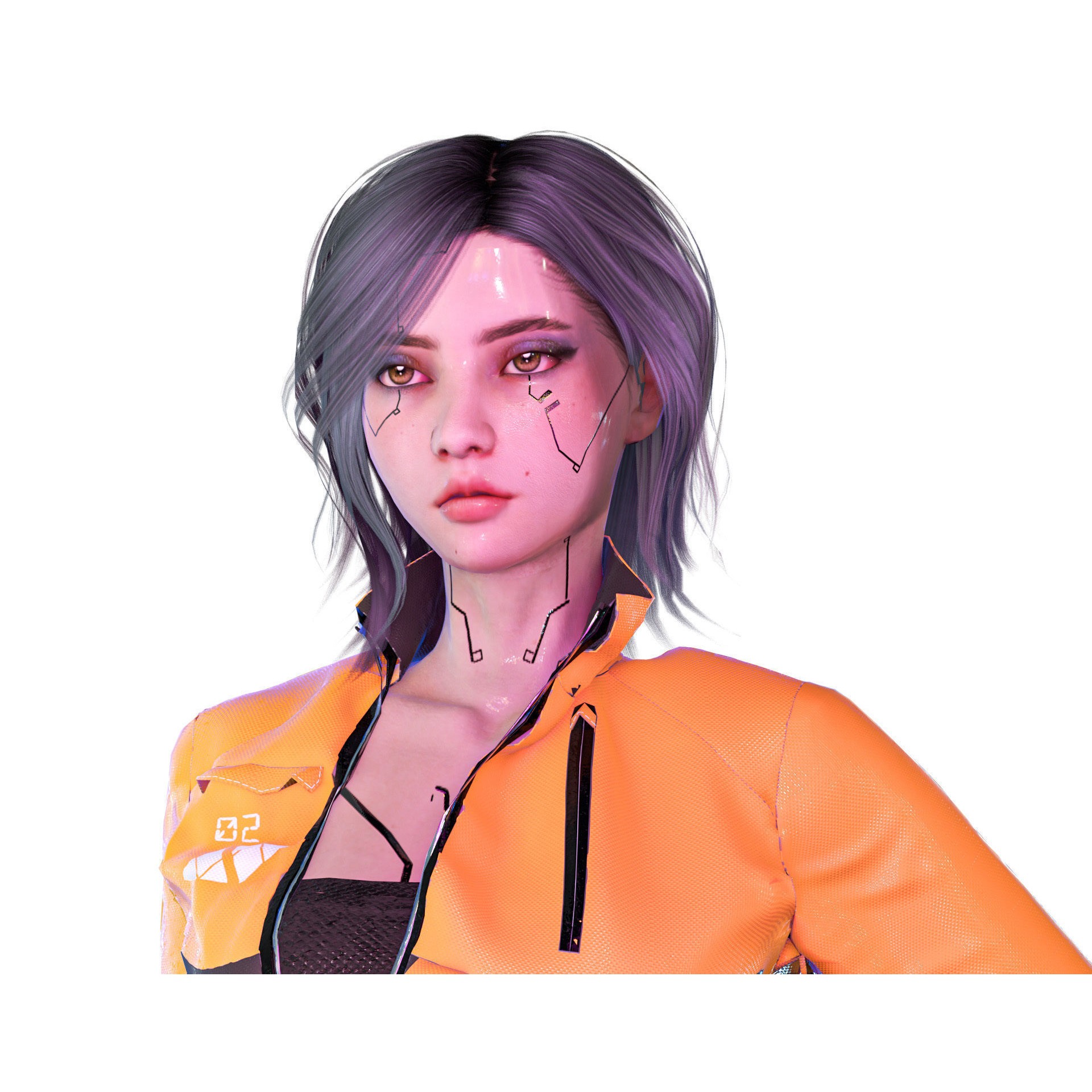 Cyberpunk Girl - Low-Poly Game-Ready 3D Model - View 10