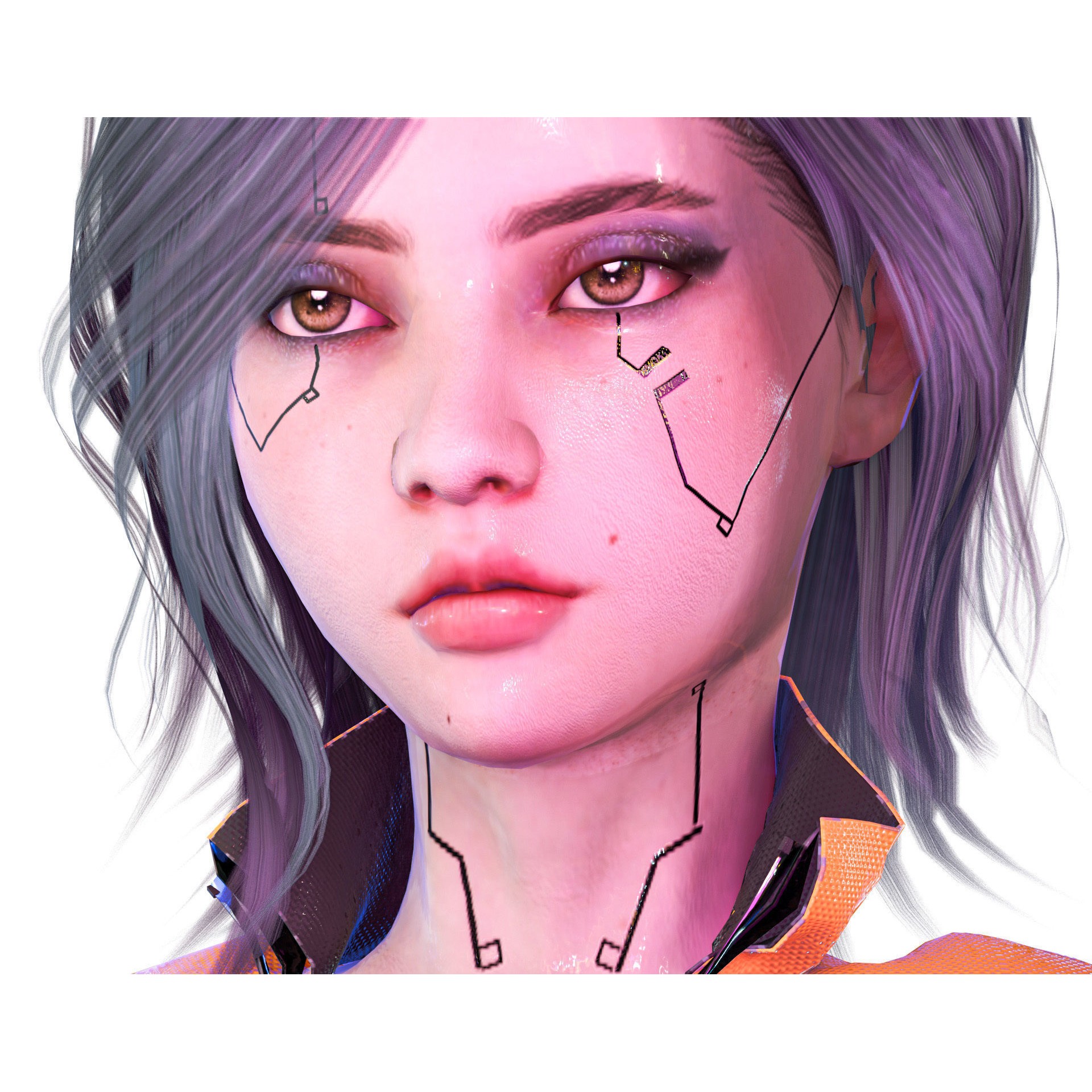 Cyberpunk Girl - Low-Poly Game-Ready 3D Model - View 11