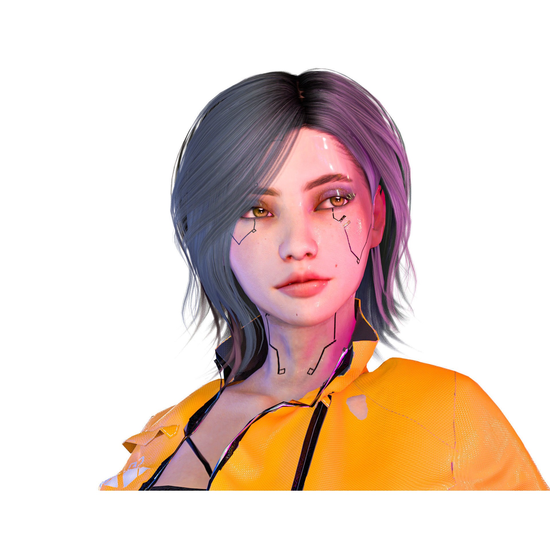 Cyberpunk Girl - Low-Poly Game-Ready 3D Model - View 12