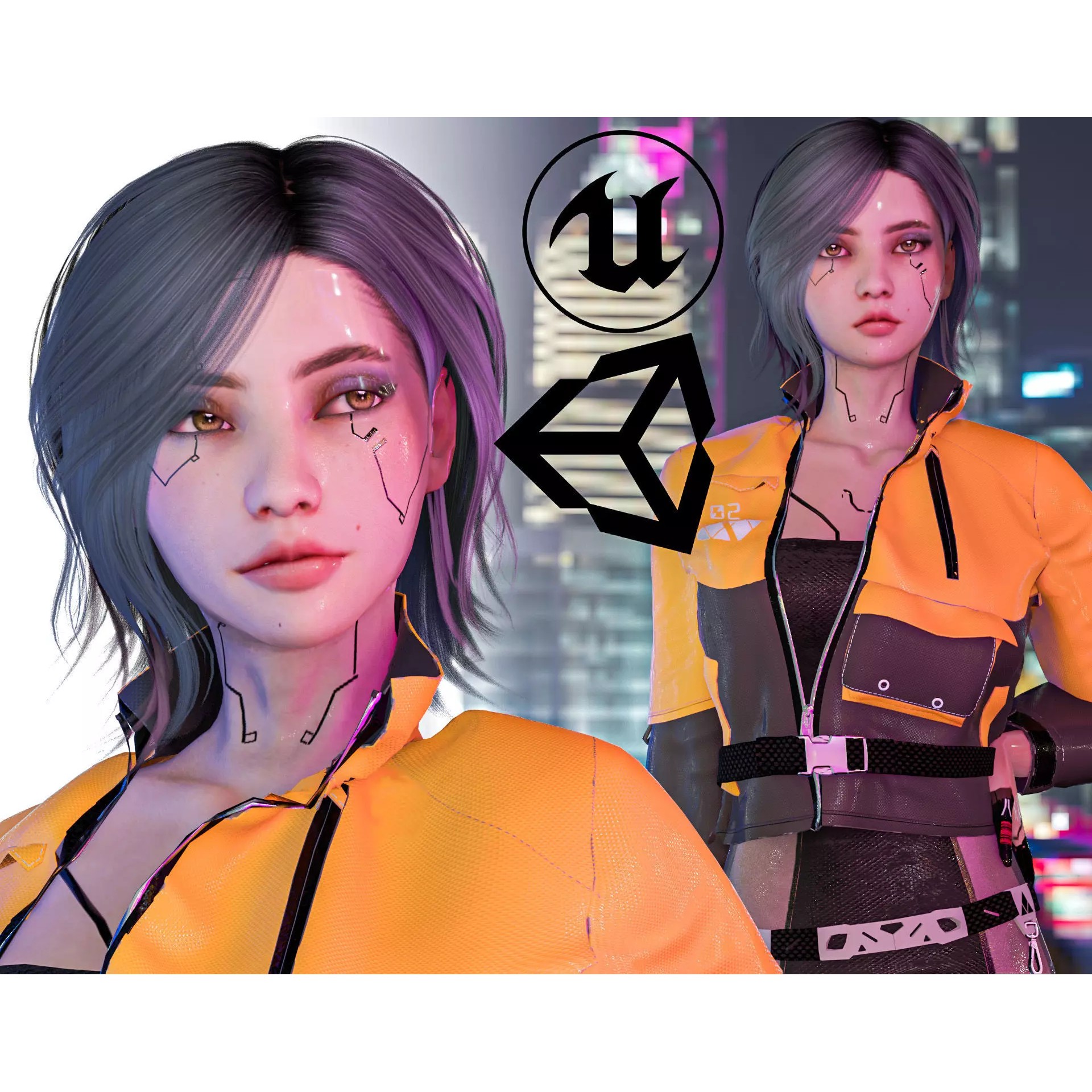 Cyberpunk Girl - Low-Poly Game-Ready 3D Model - View 2