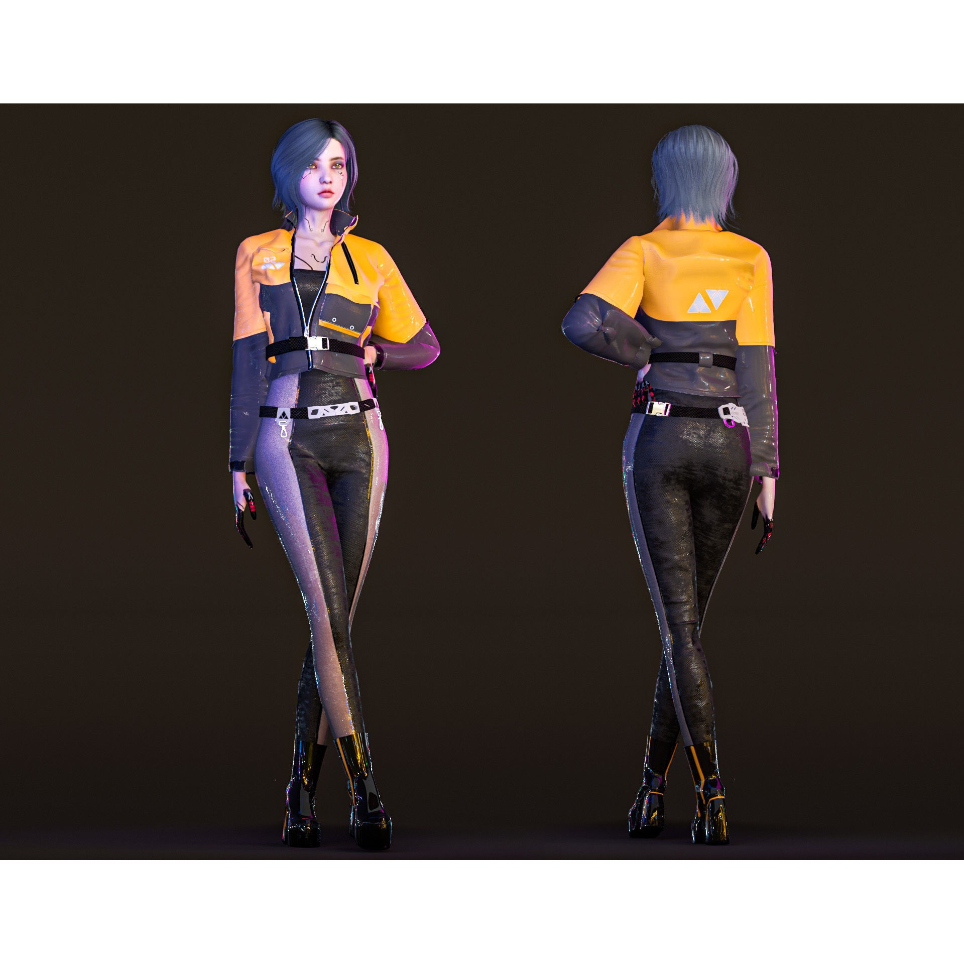 Cyberpunk Girl - Low-Poly Game-Ready 3D Model - View 3