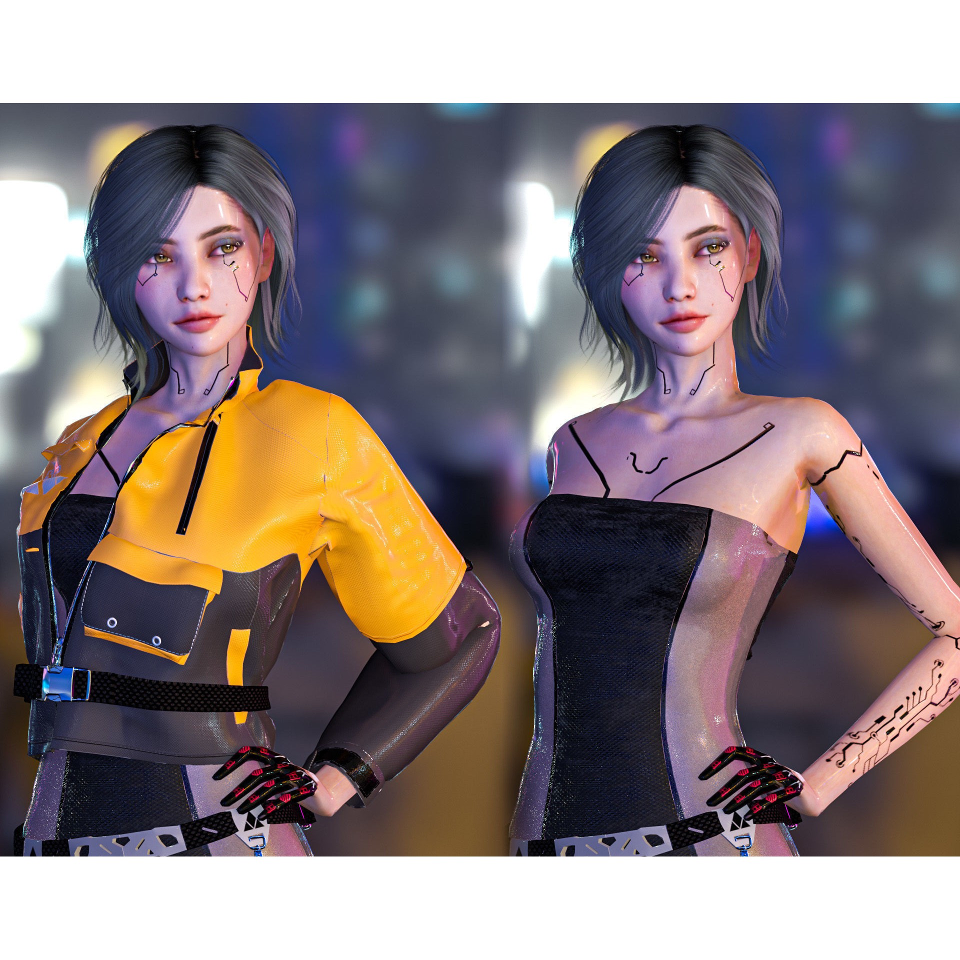 Cyberpunk Girl - Low-Poly Game-Ready 3D Model - View 4
