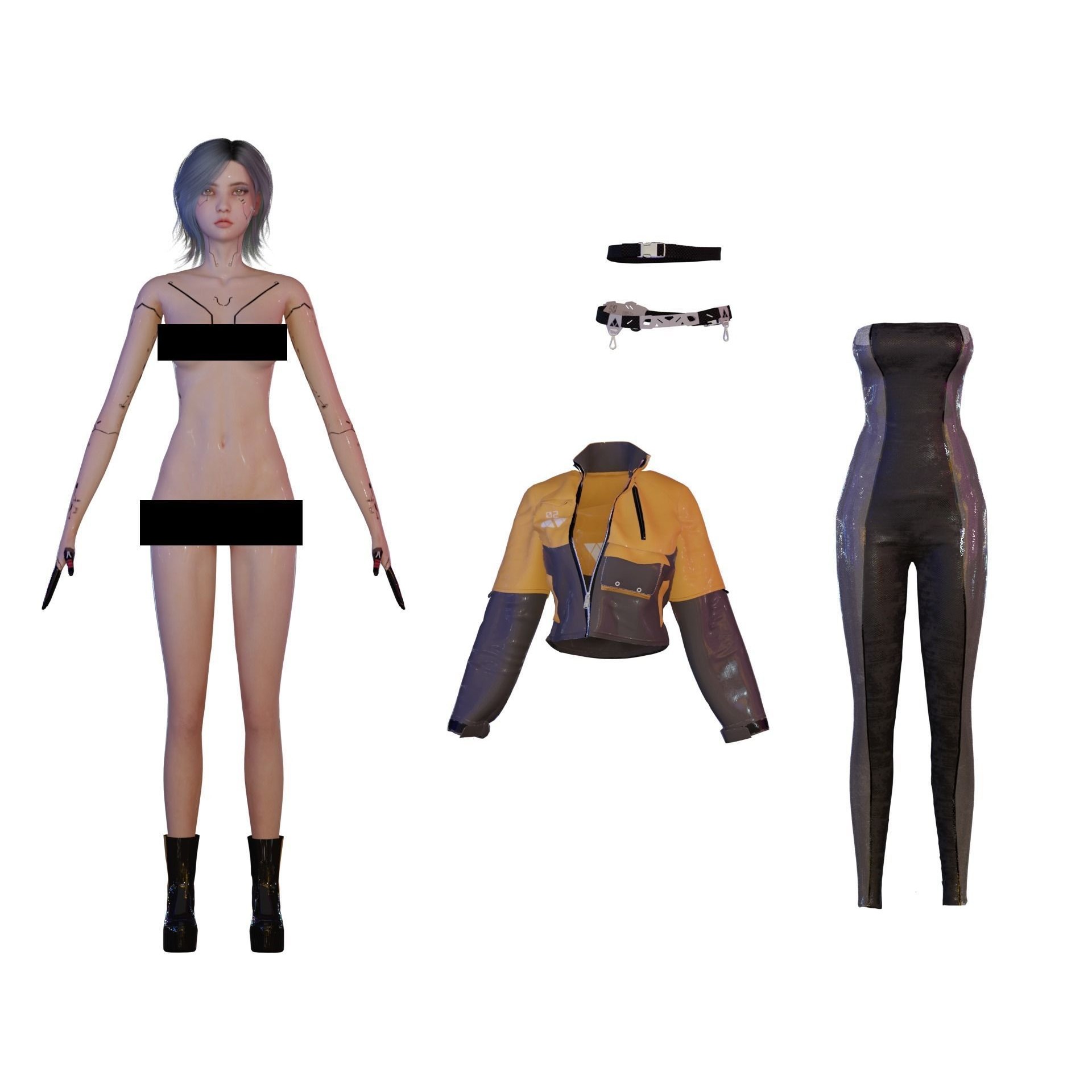 Cyberpunk Girl - Low-Poly Game-Ready 3D Model - View 5