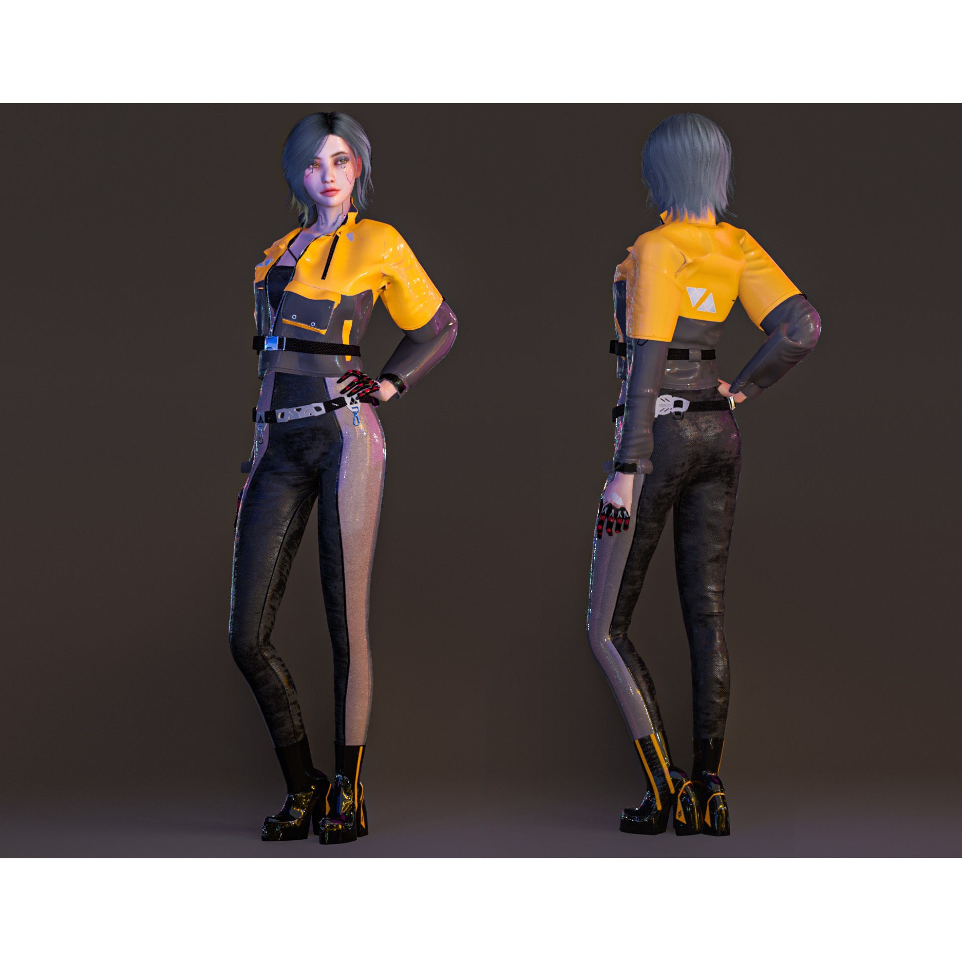 Cyberpunk Girl - Low-Poly Game-Ready 3D Model - View 6