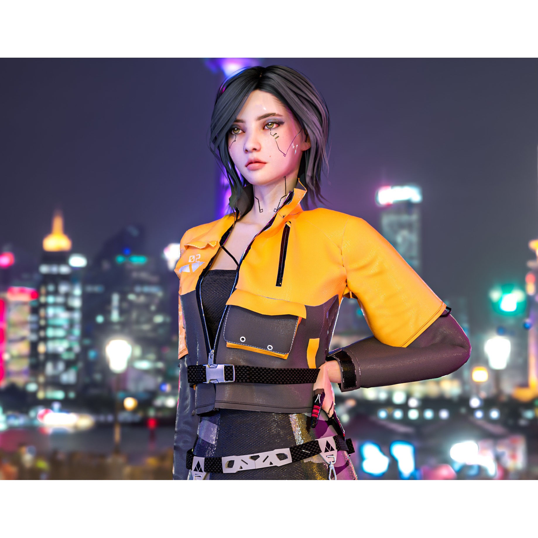 Cyberpunk Girl - Low-Poly Game-Ready 3D Model - View 9