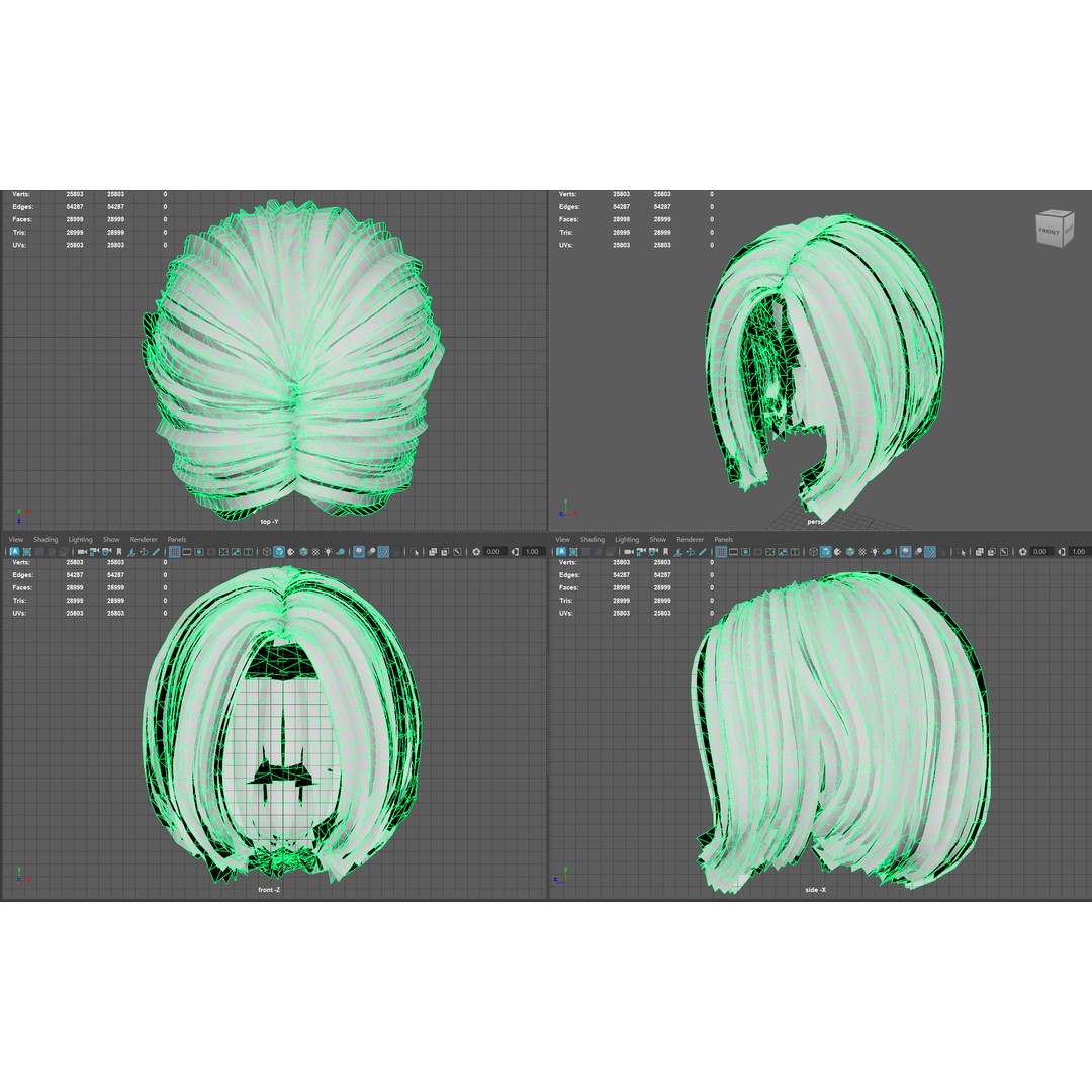Female Bob Hairstyle 3D Model – Low Poly Game-Ready Hair Asset, FBX - View 10
