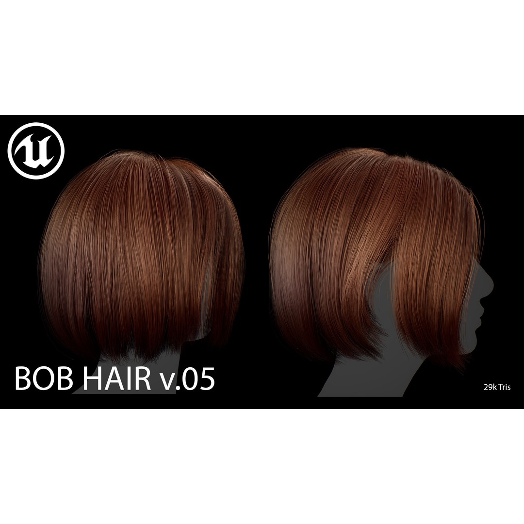 Female Bob Hairstyle 3D Model – Low Poly Game-Ready Hair Asset, FBX - View 3
