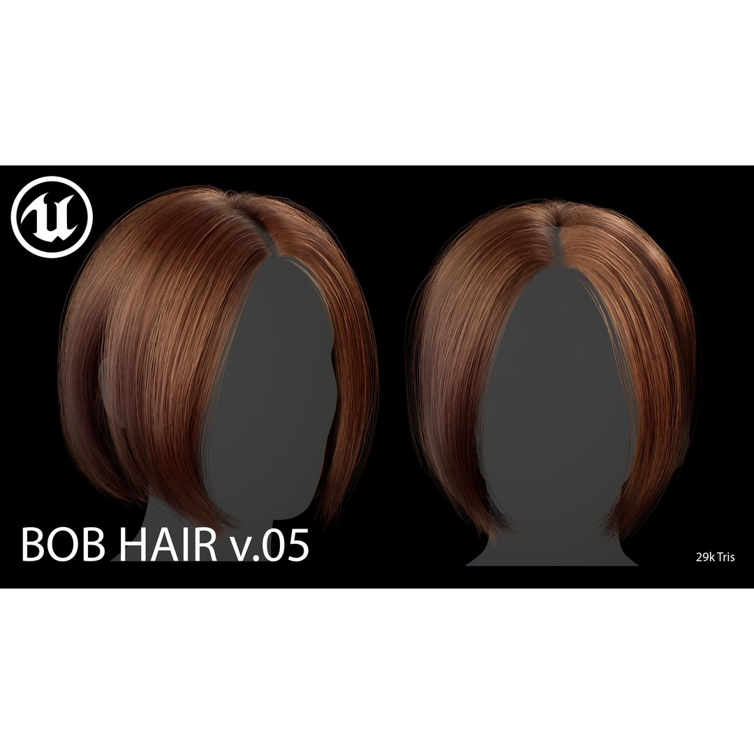 Female Bob Hairstyle 3D Model – Low Poly Game-Ready Hair Asset, FBX - View 4