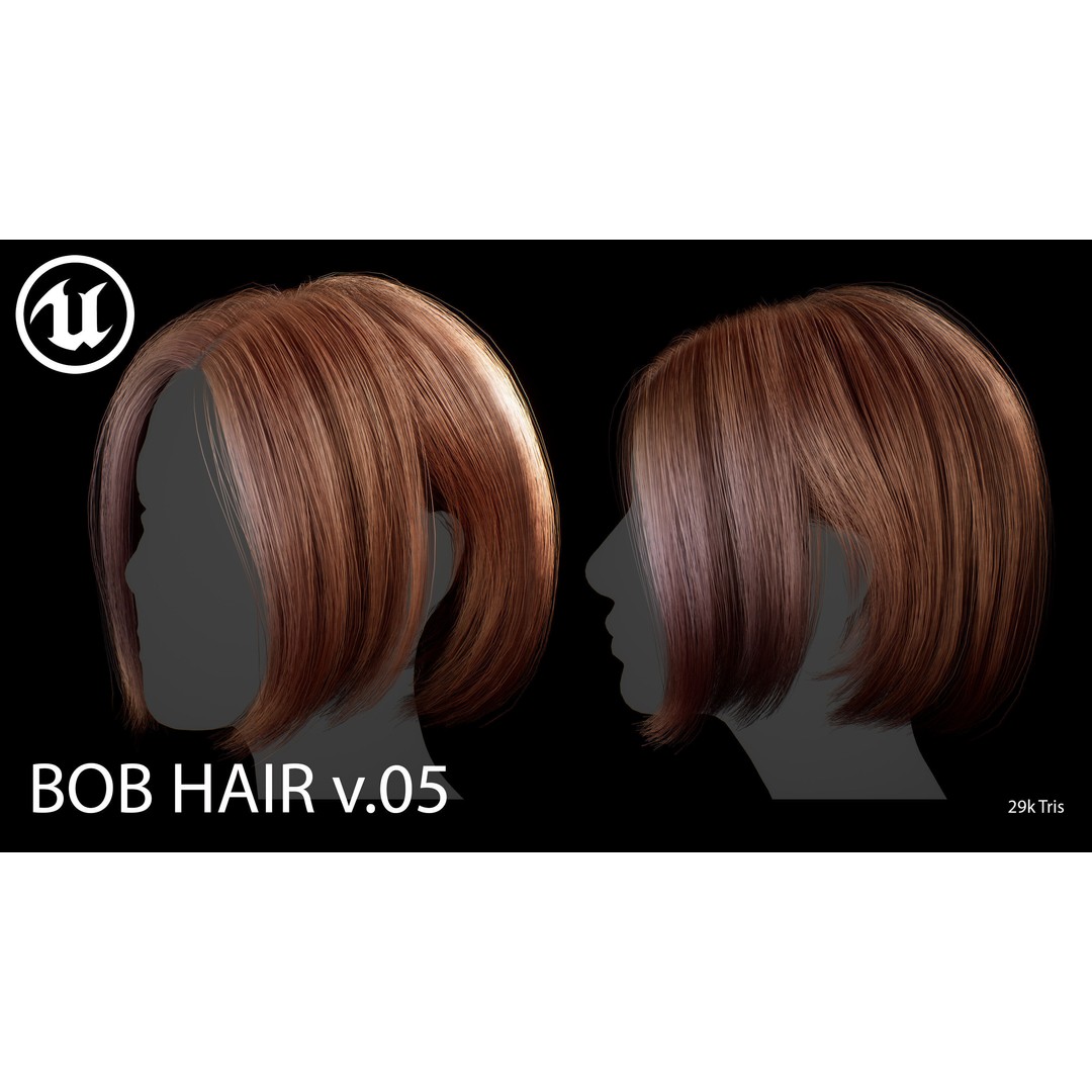Female Bob Hairstyle 3D Model – Low Poly Game-Ready Hair Asset, FBX - View 5