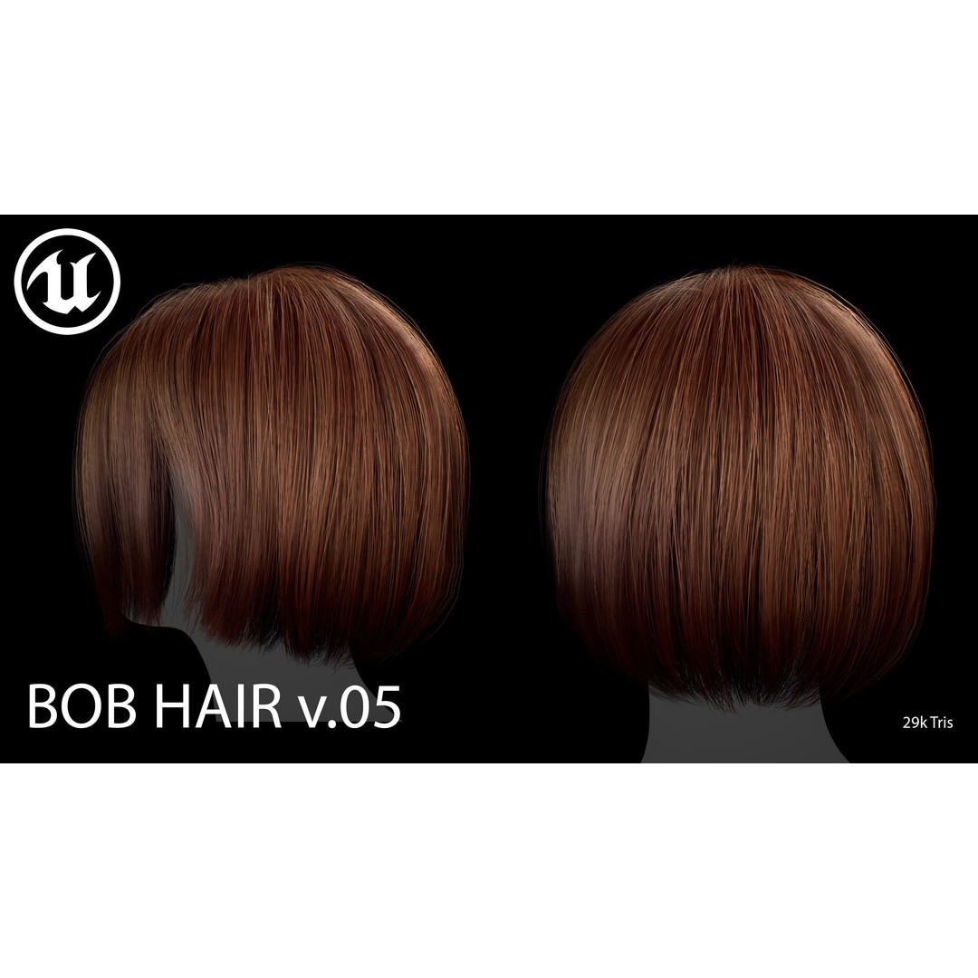 Female Bob Hairstyle 3D Model – Low Poly Game-Ready Hair Asset, FBX - View 6