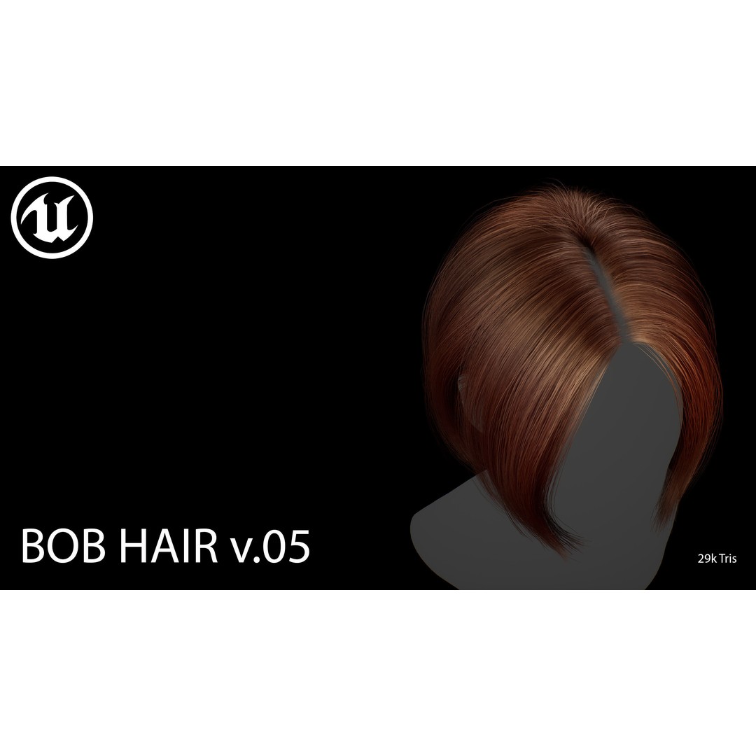 Female Bob Hairstyle 3D Model – Low Poly Game-Ready Hair Asset, FBX - View 7