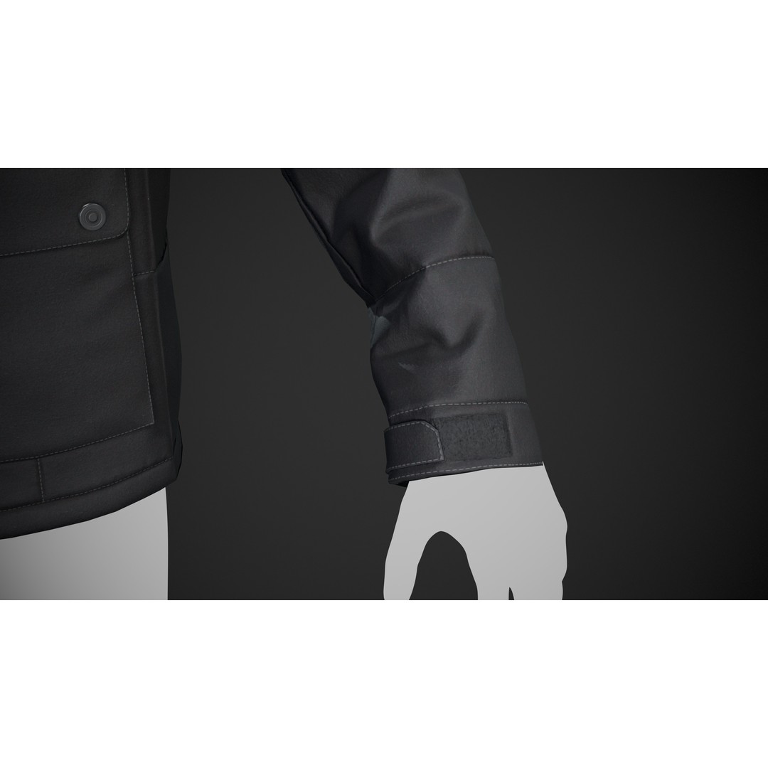Black Winter Jacket 3D Model – Low Poly PBR Asset, FBX, OBJ - View 11