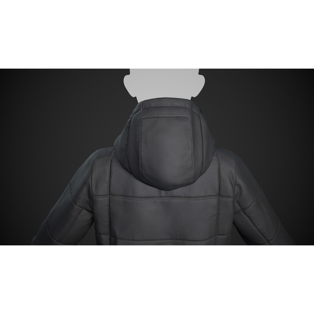 Black Winter Jacket 3D Model – Low Poly PBR Asset, FBX, OBJ - View 13