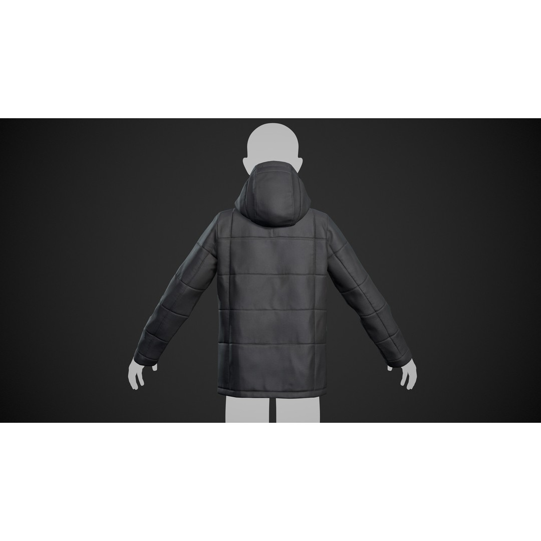 Black Winter Jacket 3D Model – Low Poly PBR Asset, FBX, OBJ - View 14
