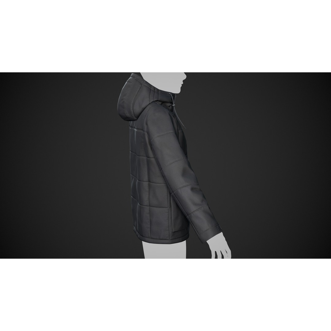 Black Winter Jacket 3D Model – Low Poly PBR Asset, FBX, OBJ - View 5