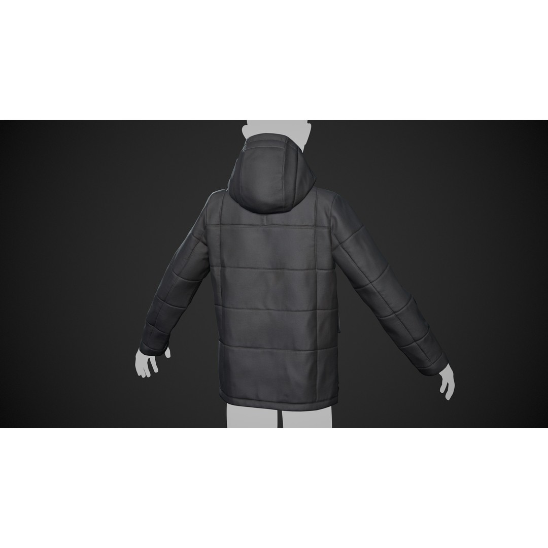 Black Winter Jacket 3D Model – Low Poly PBR Asset, FBX, OBJ - View 6