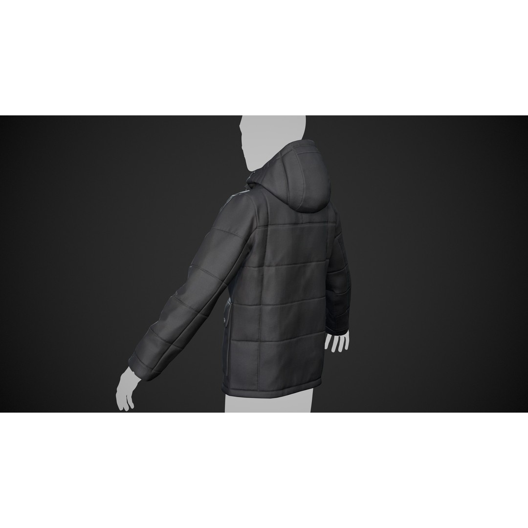 Black Winter Jacket 3D Model – Low Poly PBR Asset, FBX, OBJ - View 7