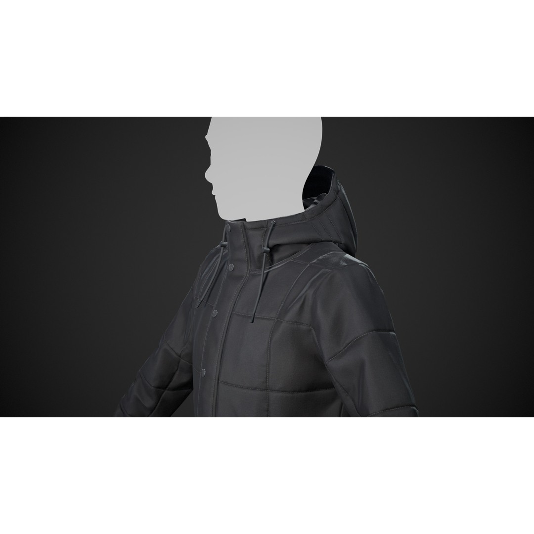 Black Winter Jacket 3D Model – Low Poly PBR Asset, FBX, OBJ - View 8