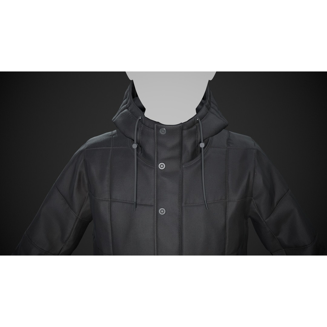Black Winter Jacket 3D Model – Low Poly PBR Asset, FBX, OBJ - View 9