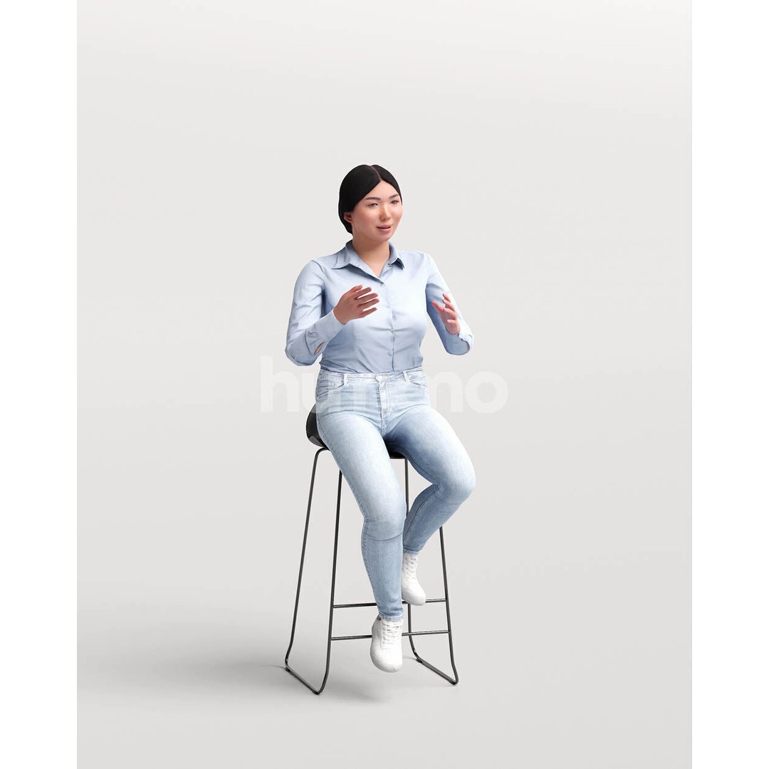 Humano Asian Woman 3D Model – Realistic Posed Character, FBX, Blender