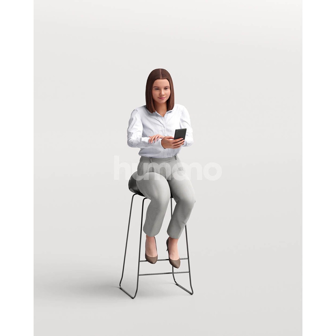 Humano Woman Sitting on Stool 3D Model – High Poly PBR Character, FBX