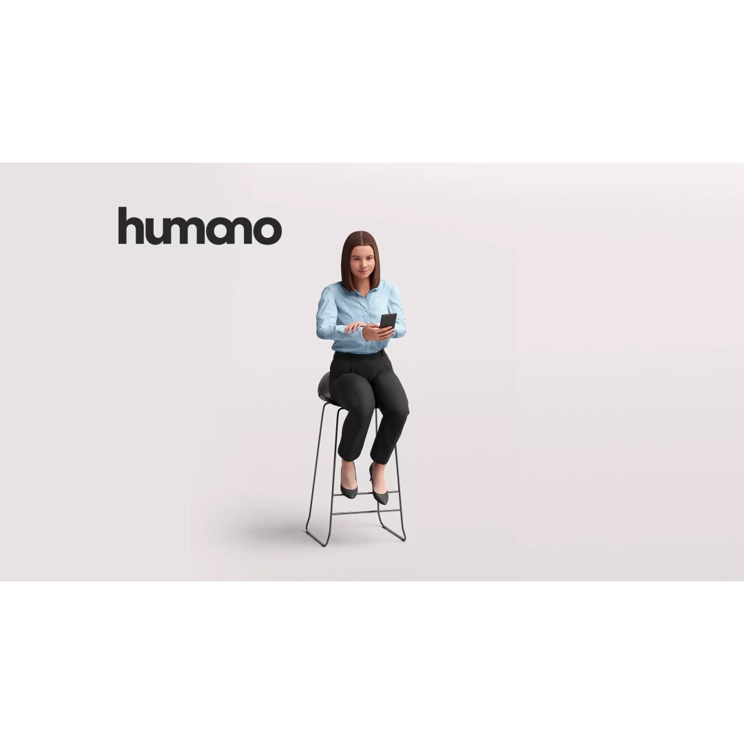 Humano Woman Sitting on Stool 3D Model – High Poly PBR Character, FBX - View 2