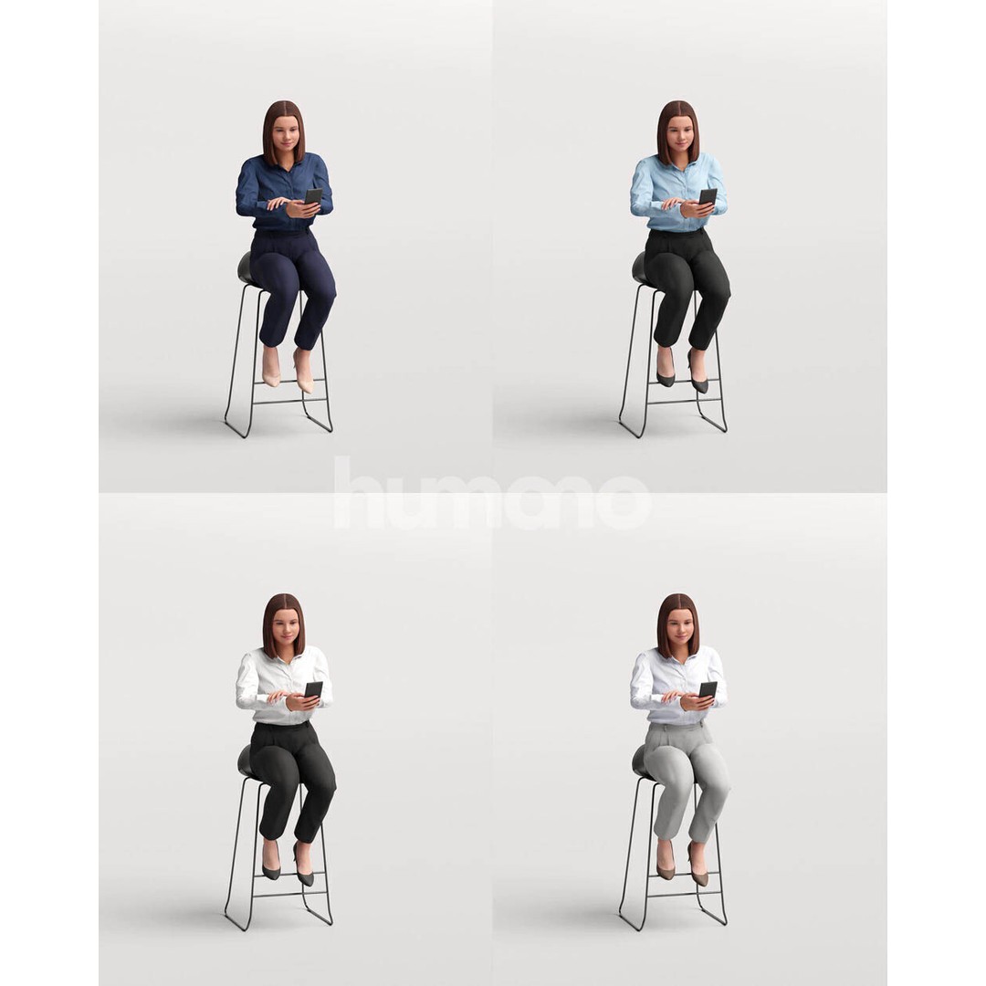 Humano Woman Sitting on Stool 3D Model – High Poly PBR Character, FBX - View 3