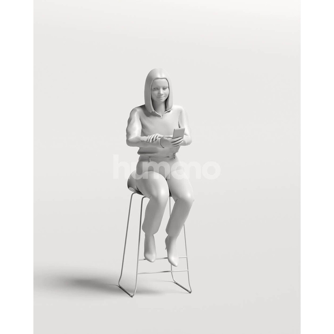 Humano Woman Sitting on Stool 3D Model – High Poly PBR Character, FBX - View 4