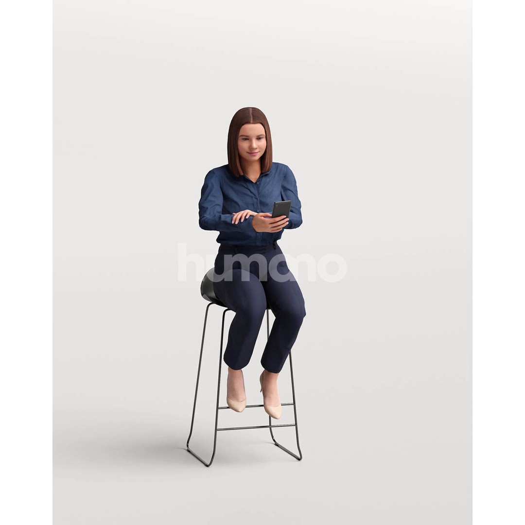 Humano Woman Sitting on Stool 3D Model – High Poly PBR Character, FBX - View 5