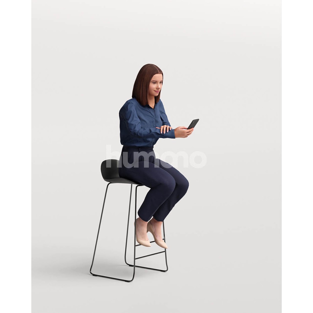 Humano Woman Sitting on Stool 3D Model – High Poly PBR Character, FBX - View 6