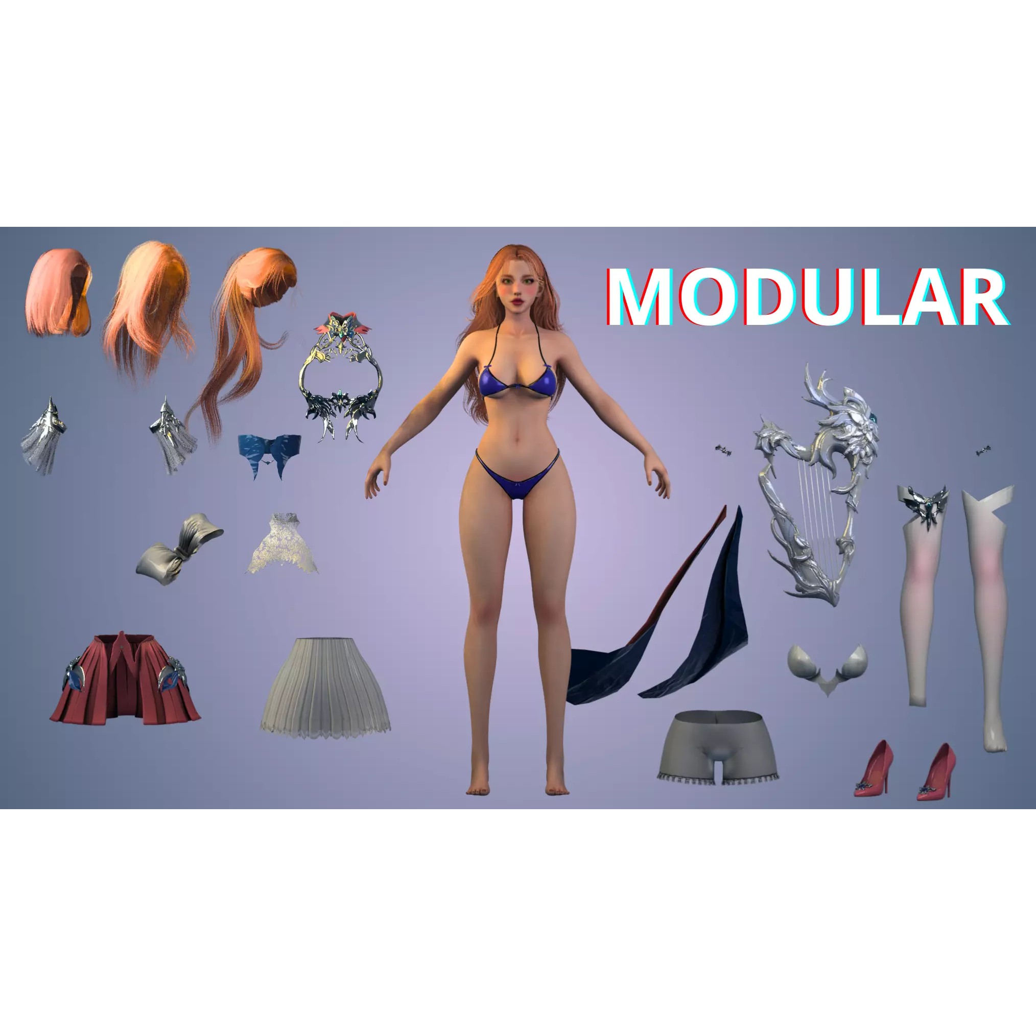 Forest Lyrist Woman - Low-Poly Game-Ready 3D Model - View 13