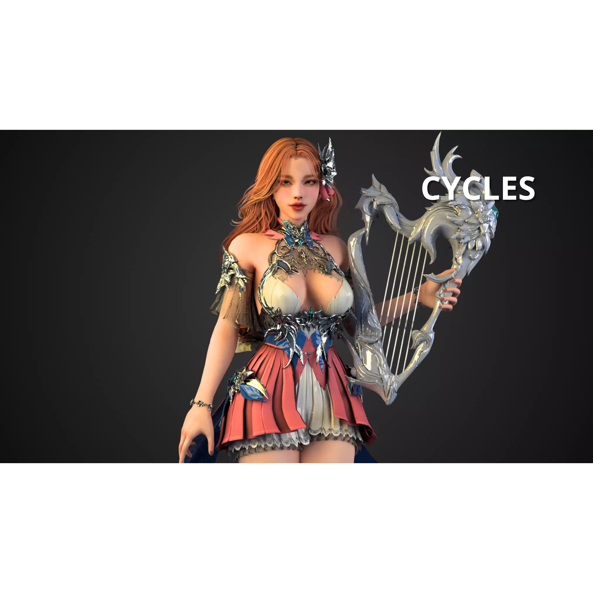 Forest Lyrist Woman - Low-Poly Game-Ready 3D Model - View 14