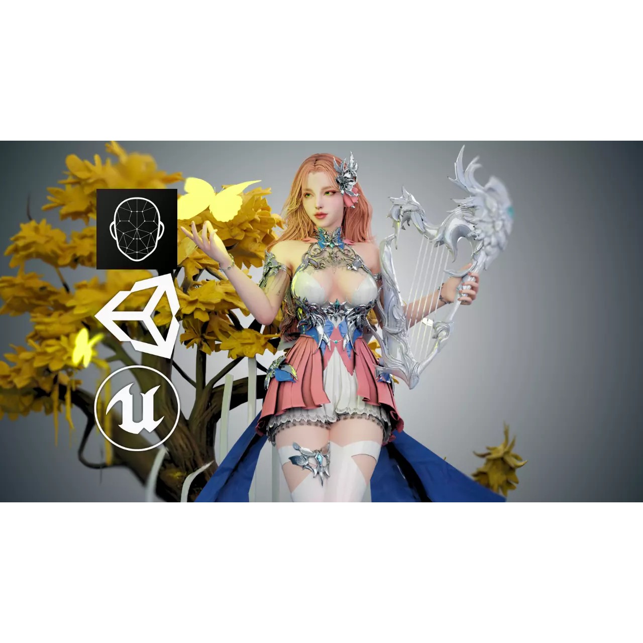 Forest Lyrist Woman - Low-Poly Game-Ready 3D Model - View 2