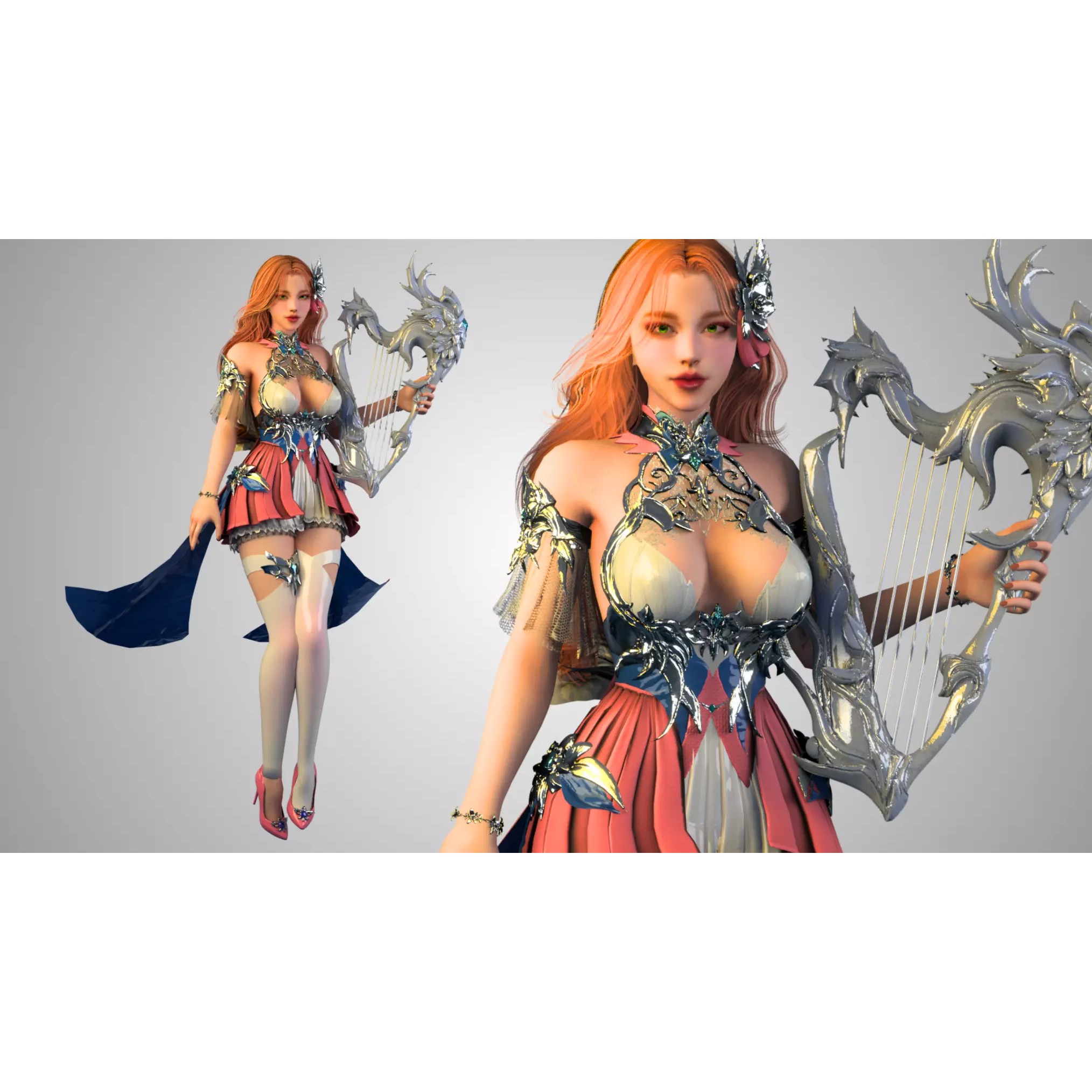 Forest Lyrist Woman - Low-Poly Game-Ready 3D Model - View 3