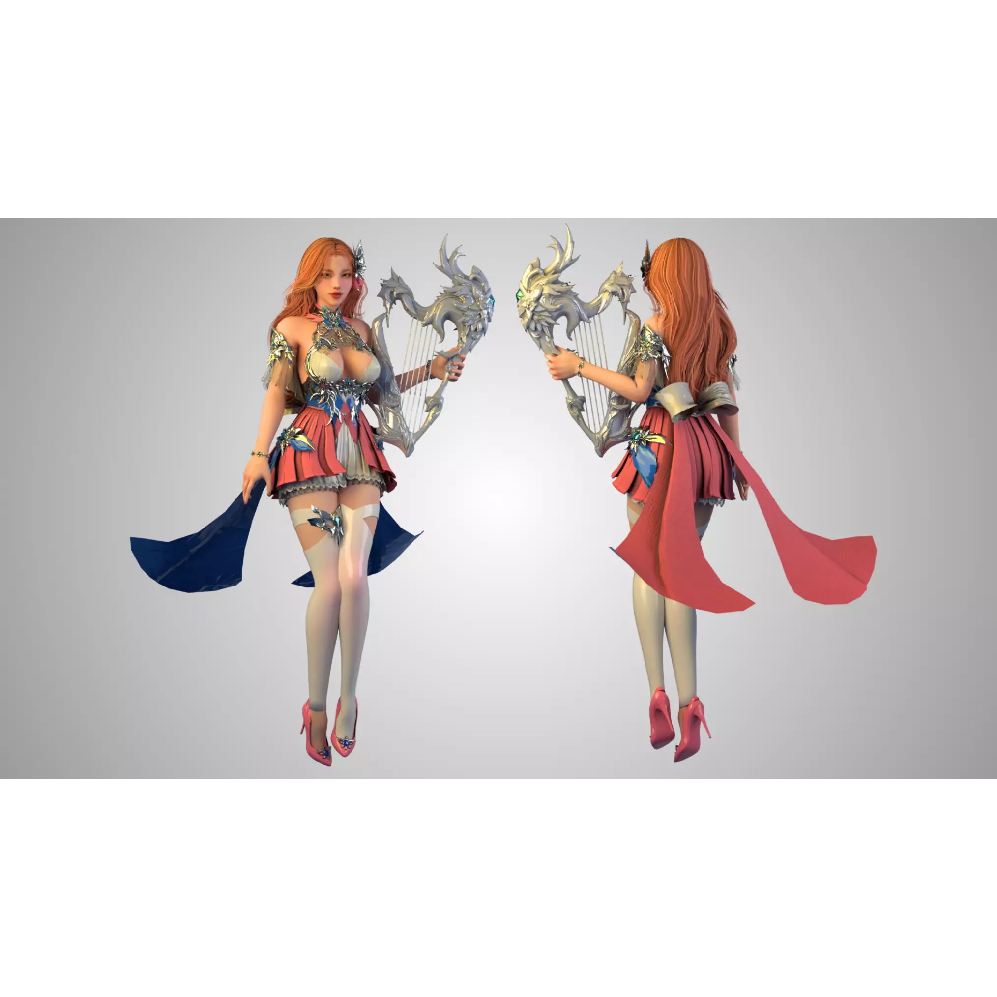 Forest Lyrist Woman - Low-Poly Game-Ready 3D Model - View 4