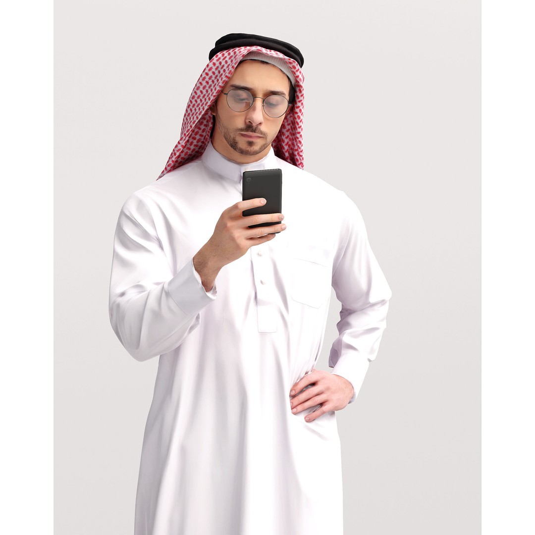 Arab Man 3D Model – Realistic Character in Thobe with Phone, FBX - View 10