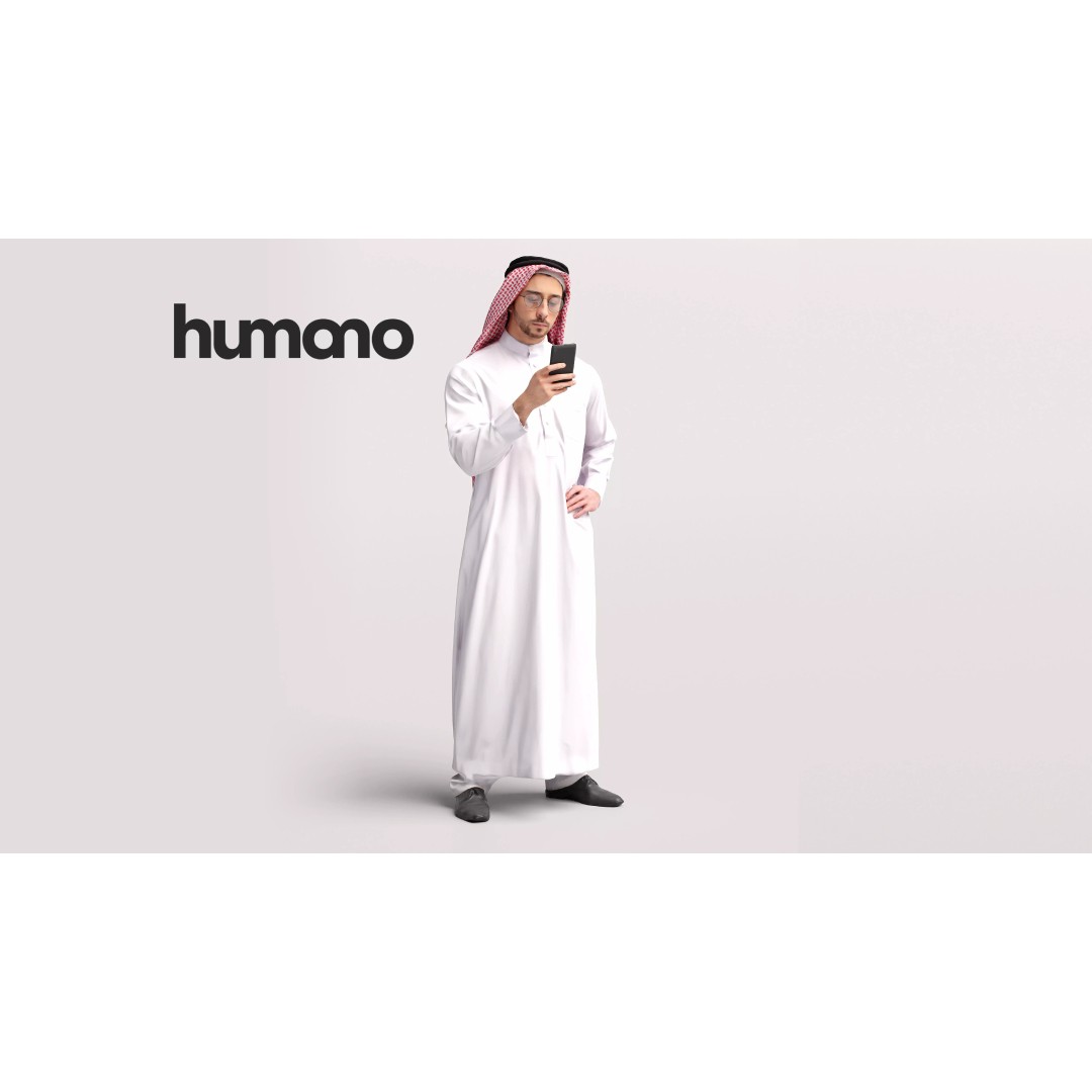 Arab Man 3D Model – Realistic Character in Thobe with Phone, FBX - View 2