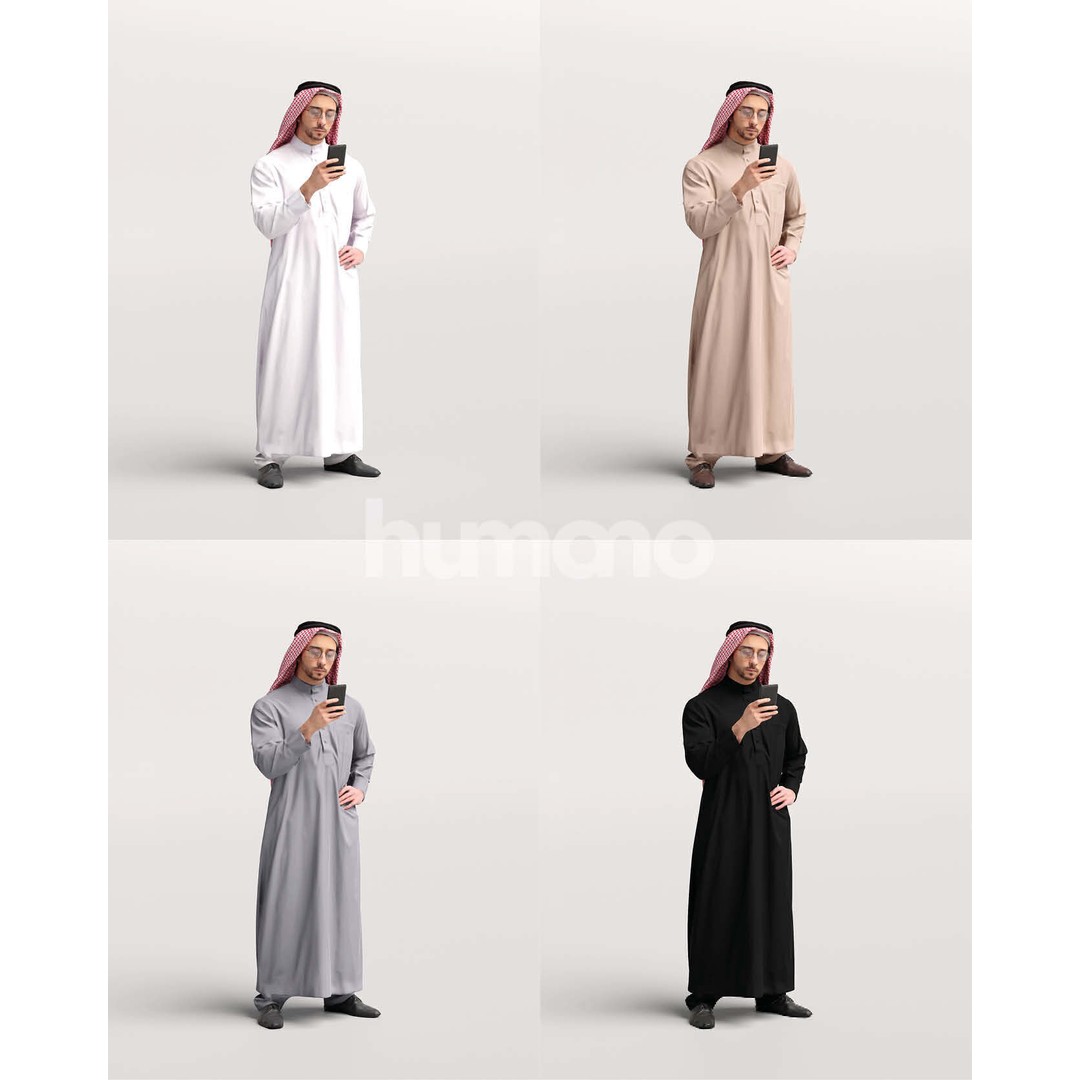 Arab Man 3D Model – Realistic Character in Thobe with Phone, FBX - View 3
