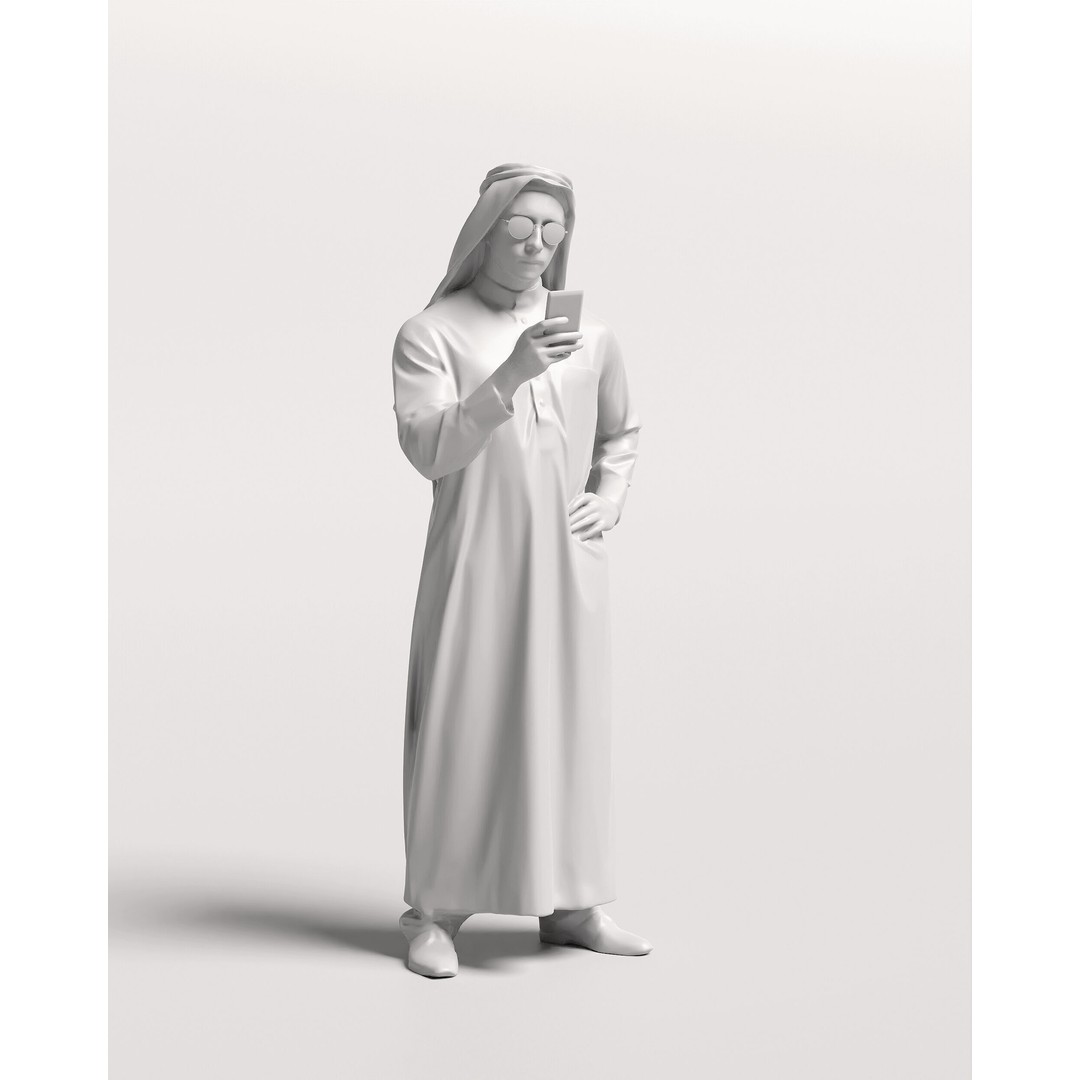 Arab Man 3D Model – Realistic Character in Thobe with Phone, FBX - View 4