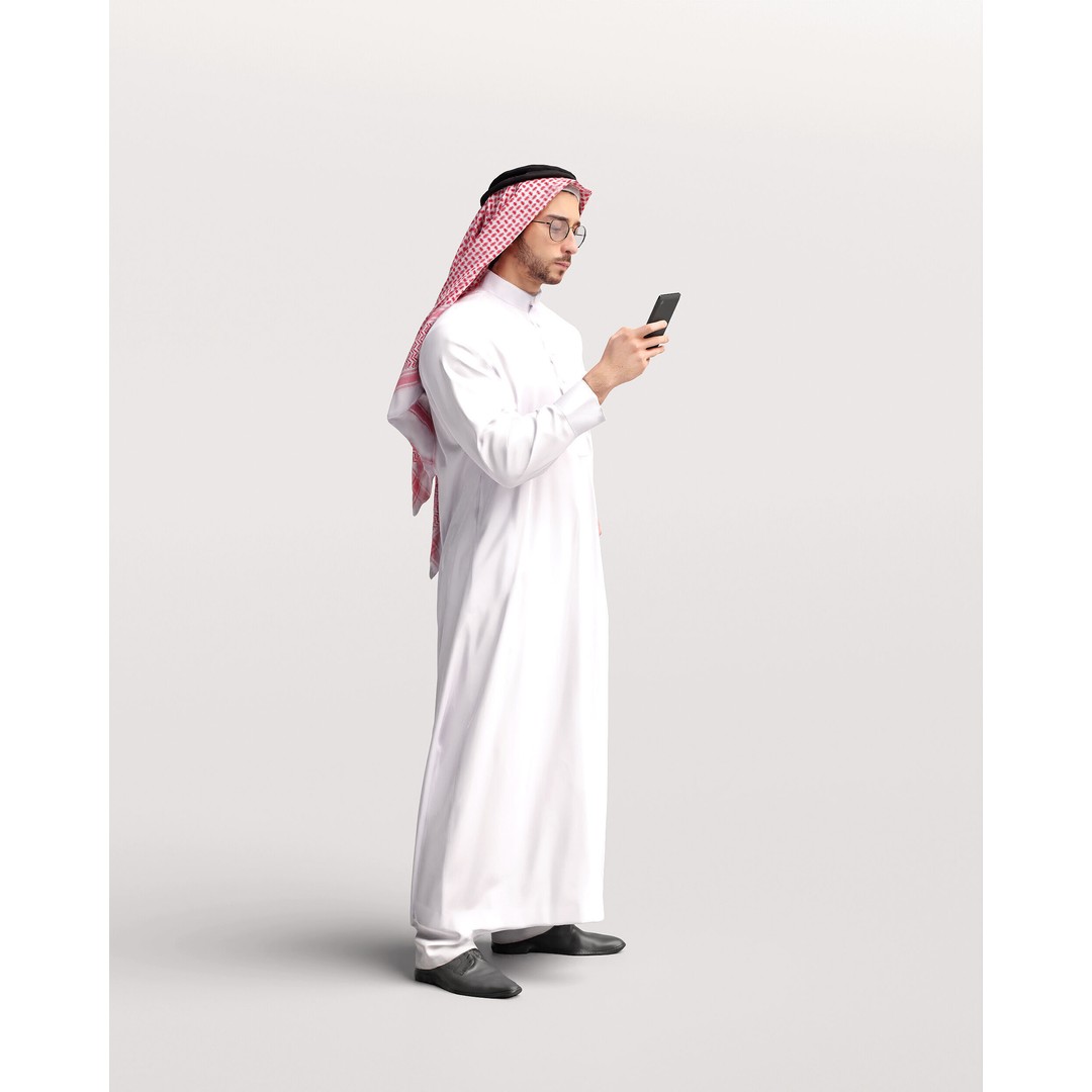 Arab Man 3D Model – Realistic Character in Thobe with Phone, FBX - View 6