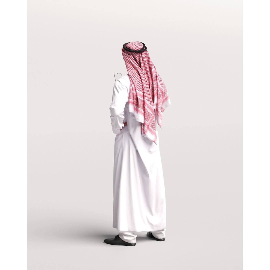 Arab Man 3D Model – Realistic Character in Thobe with Phone, FBX - View 8