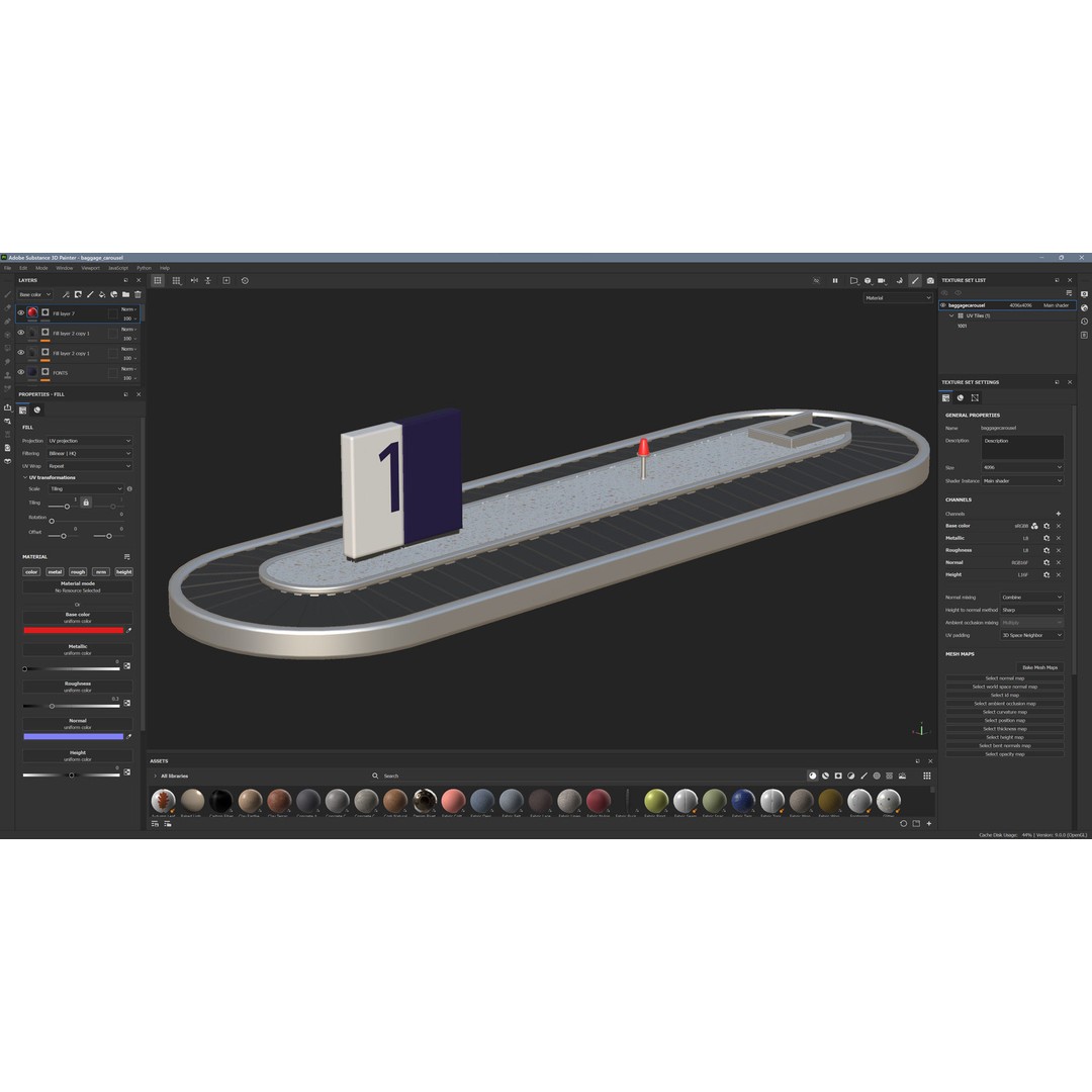 Baggage Carousel 3D Model – Low Poly Game Asset, FBX, PBR - View 16