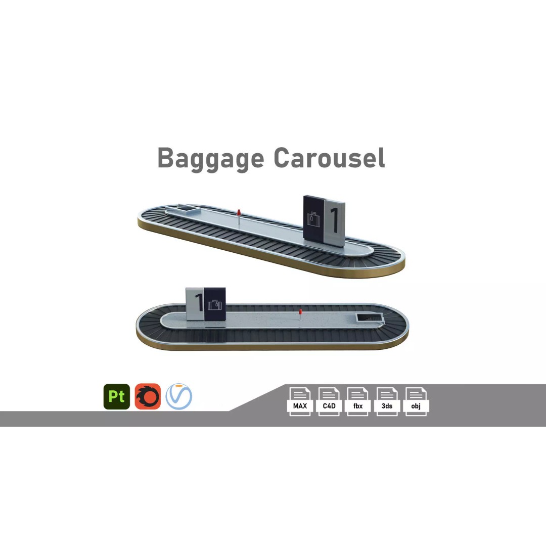 Baggage Carousel 3D Model – Low Poly Game Asset, FBX, PBR - View 2