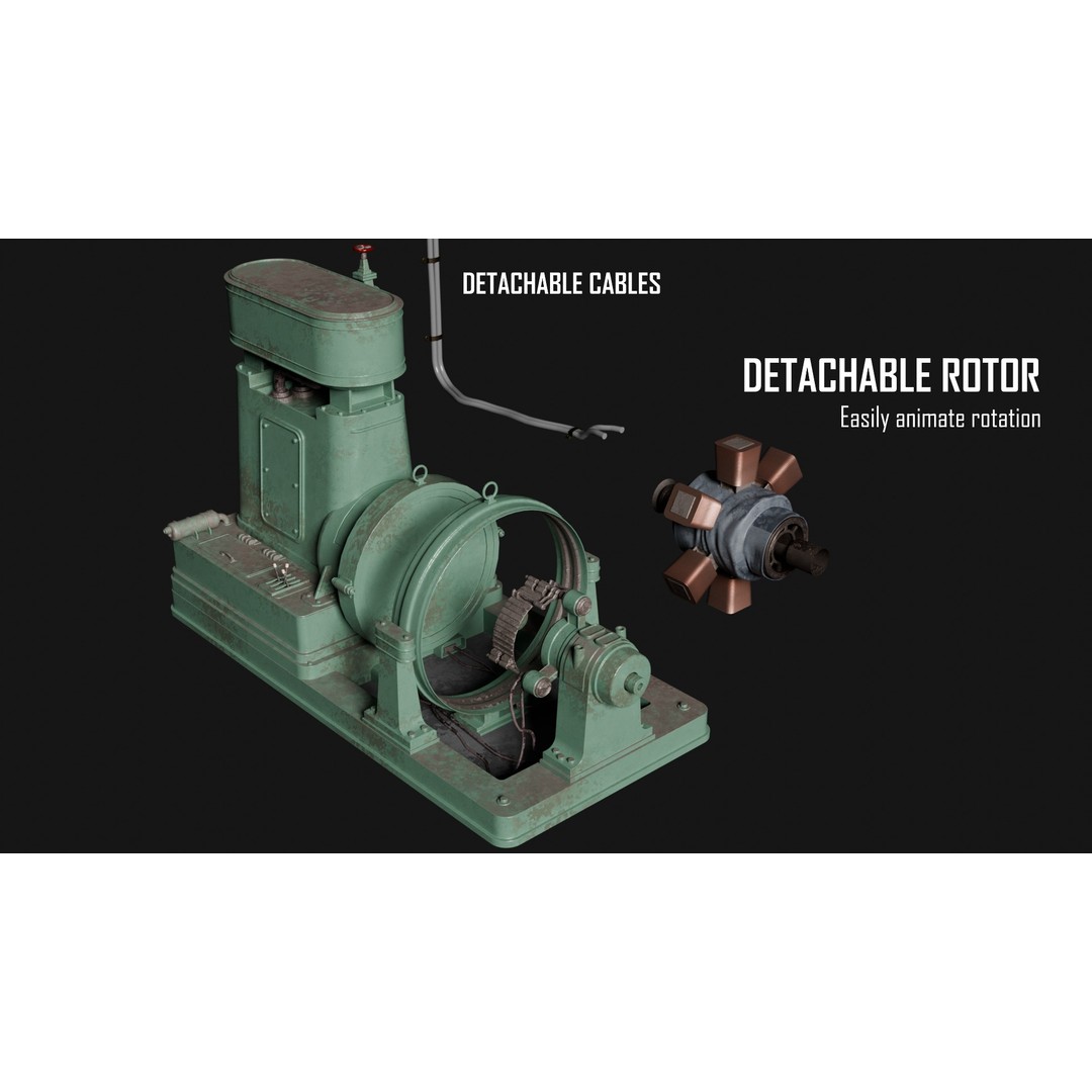 Old Electric Power Generator 3D Model – Modular Low Poly Game Asset, FBX - View 3
