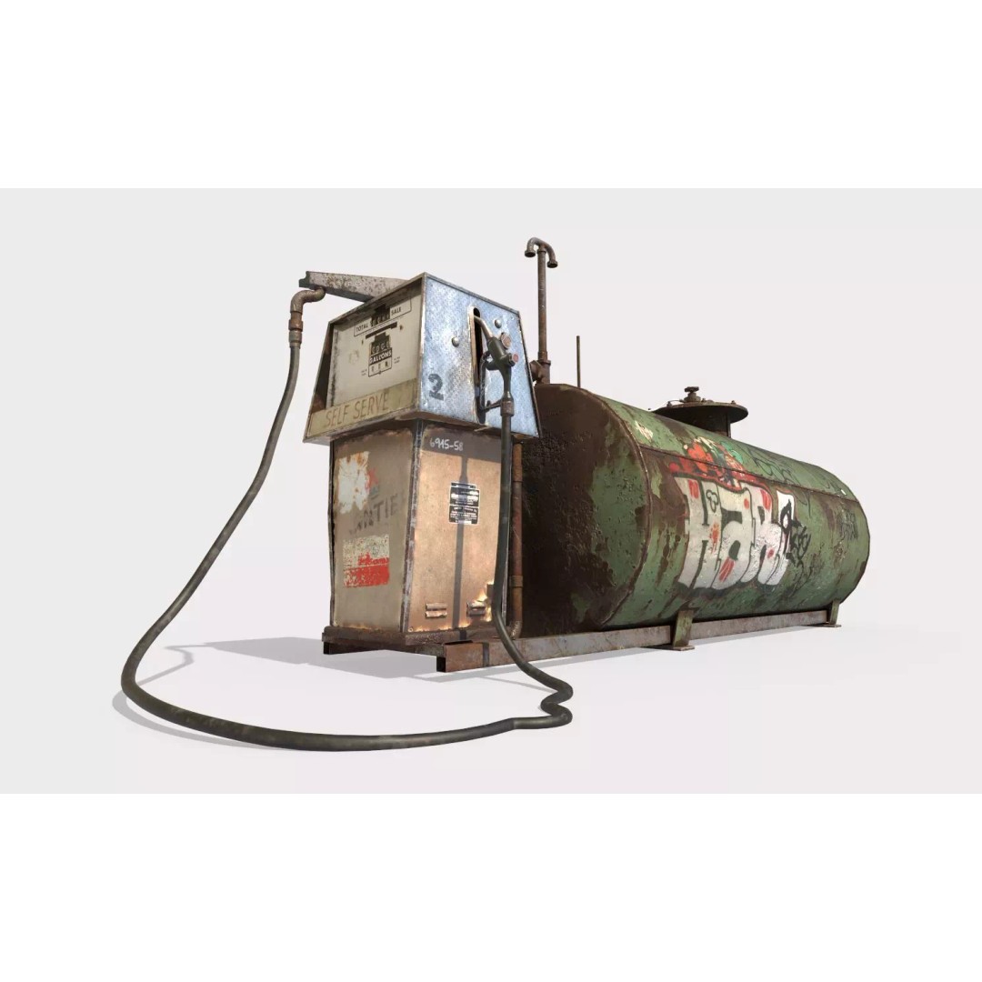 Old Gas Pump and Gas Tank 3D Model – Realistic PBR Textures, FBX - View 2